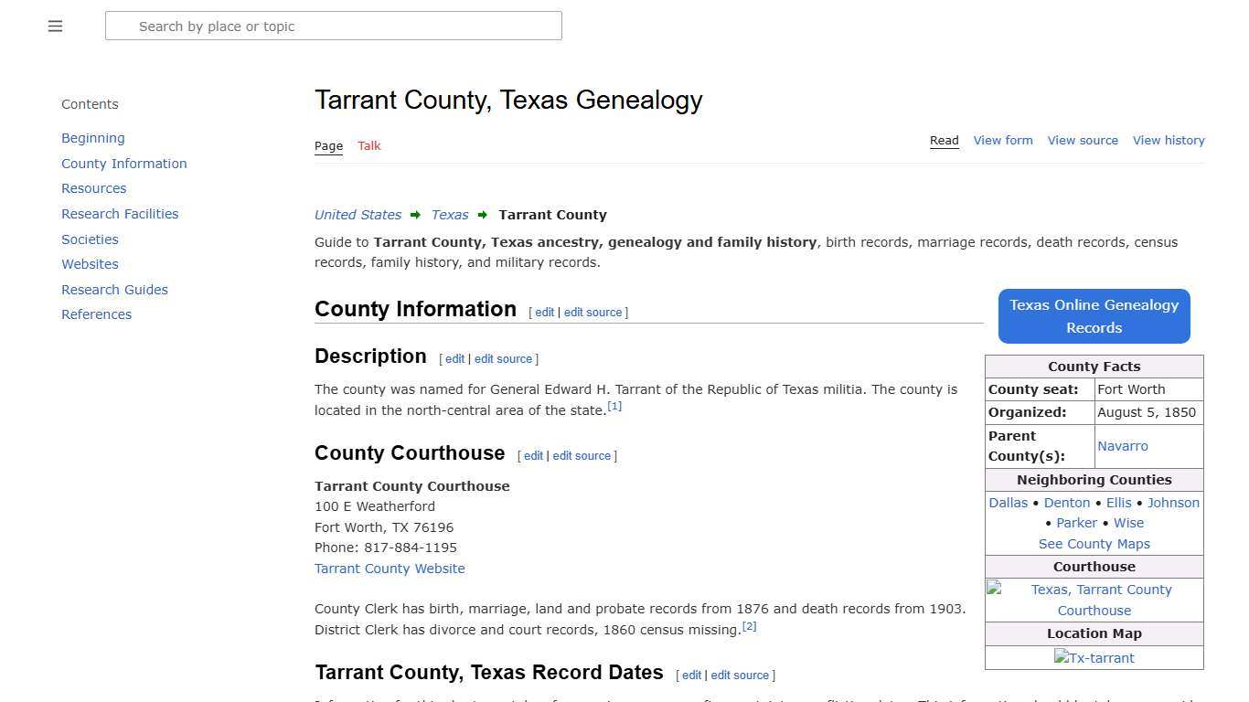 Tarrant County, Texas Genealogy • FamilySearch